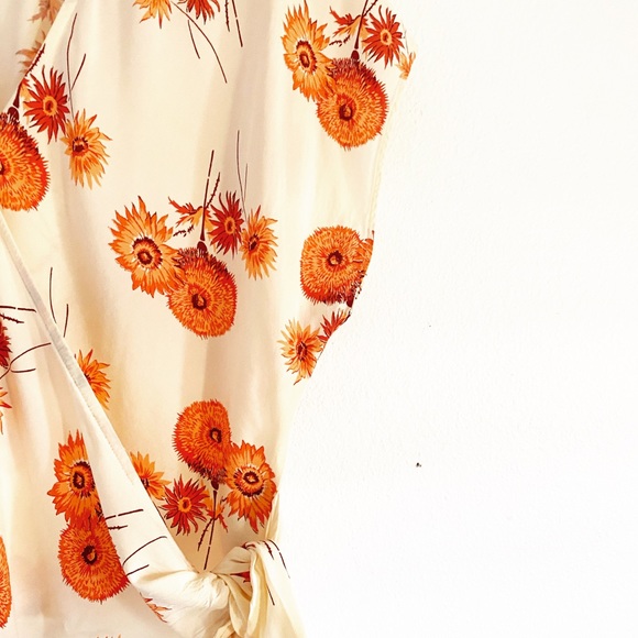 Madewell orange floral and cream wrap top - Picture 3 of 4